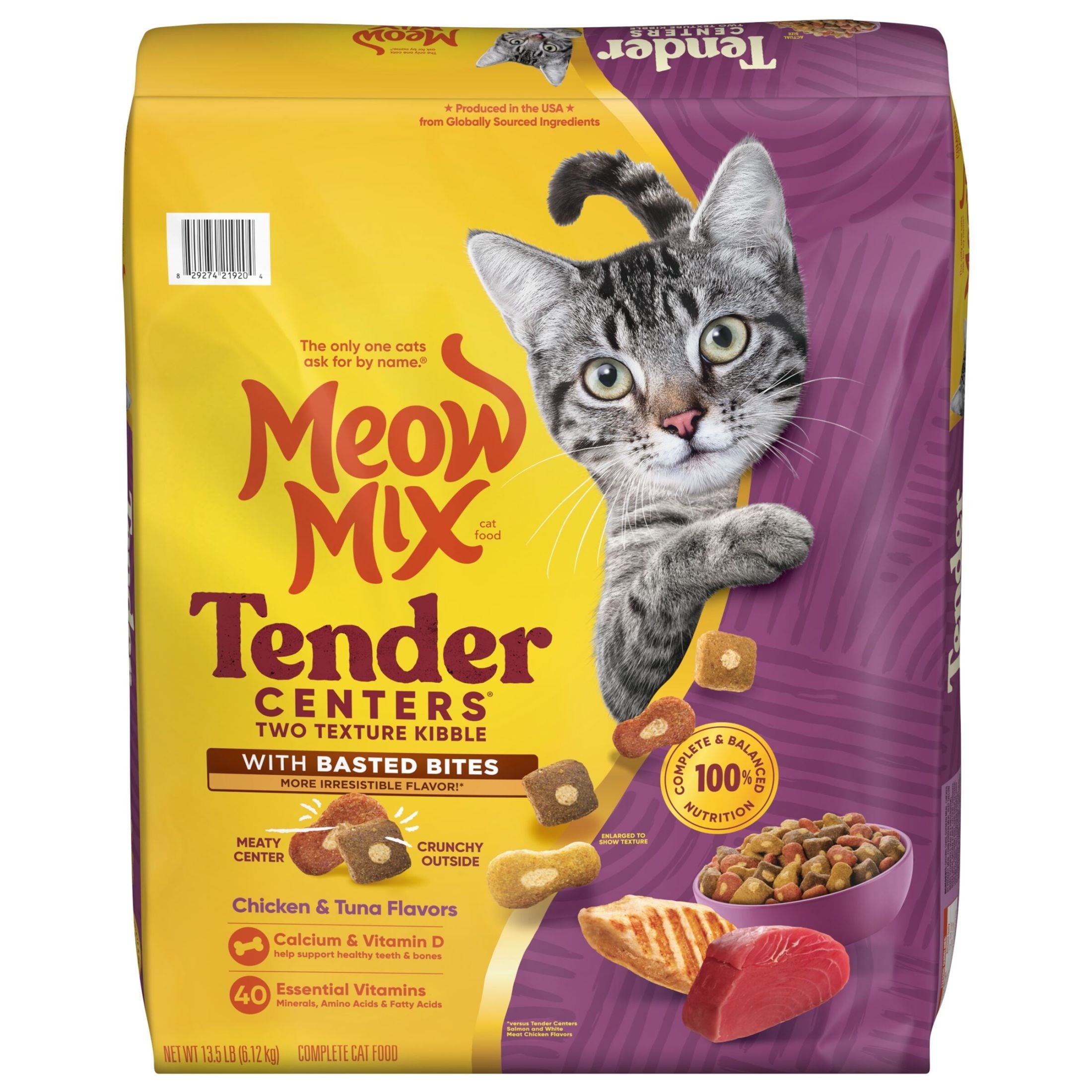 Meow Mix Tender Centers Basted Bites - Chicken & Tuna Flavors, Dry Cat Food, 13.5 lb. Bag