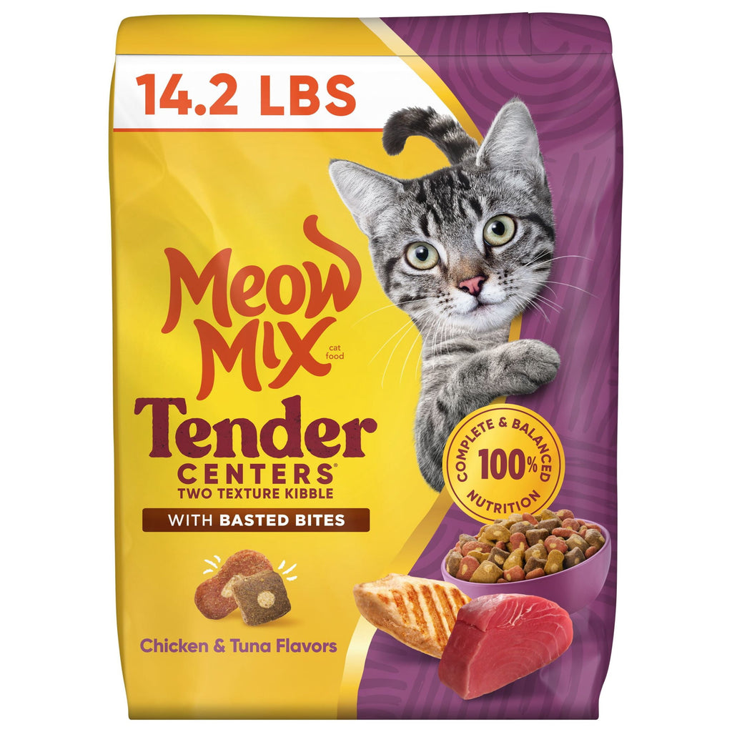 Meow Mix Tender Centers Dry Cat Food with Basted Bites - Chicken & Tuna Flavors, 14.2 lb Bag