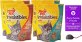 Meow Mix Irresistibles Soft Cat Treats 2 Flavor 4 Pouch Variety Pack (2 Each): Salmon - White Meat Chicken + MerlinsMart Zine - Catnip Toy