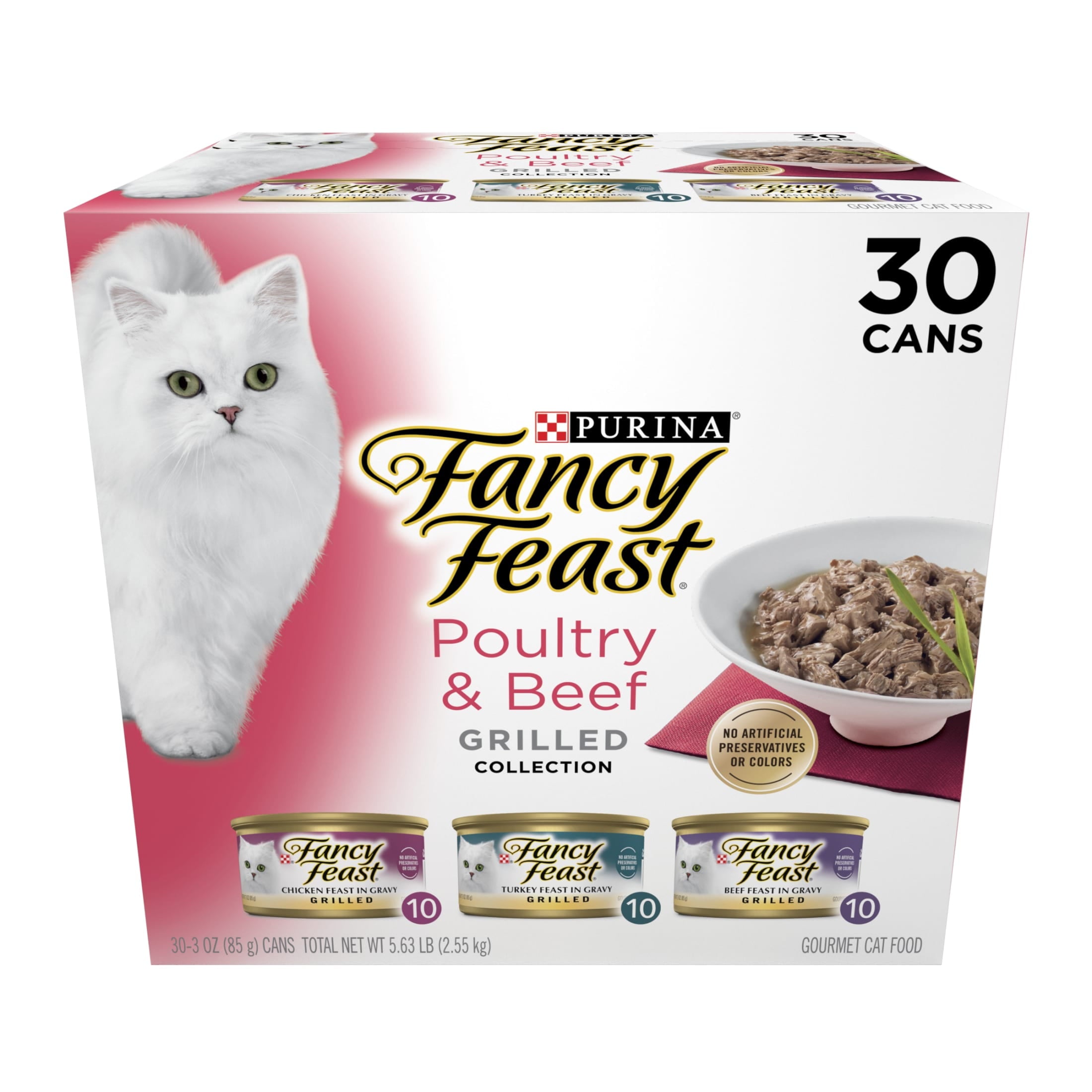Purina Fancy Feast Poultry & Beef Grilled Collection Wet Cat Food Variety Pack - 3 oz Cans (30 Pack)