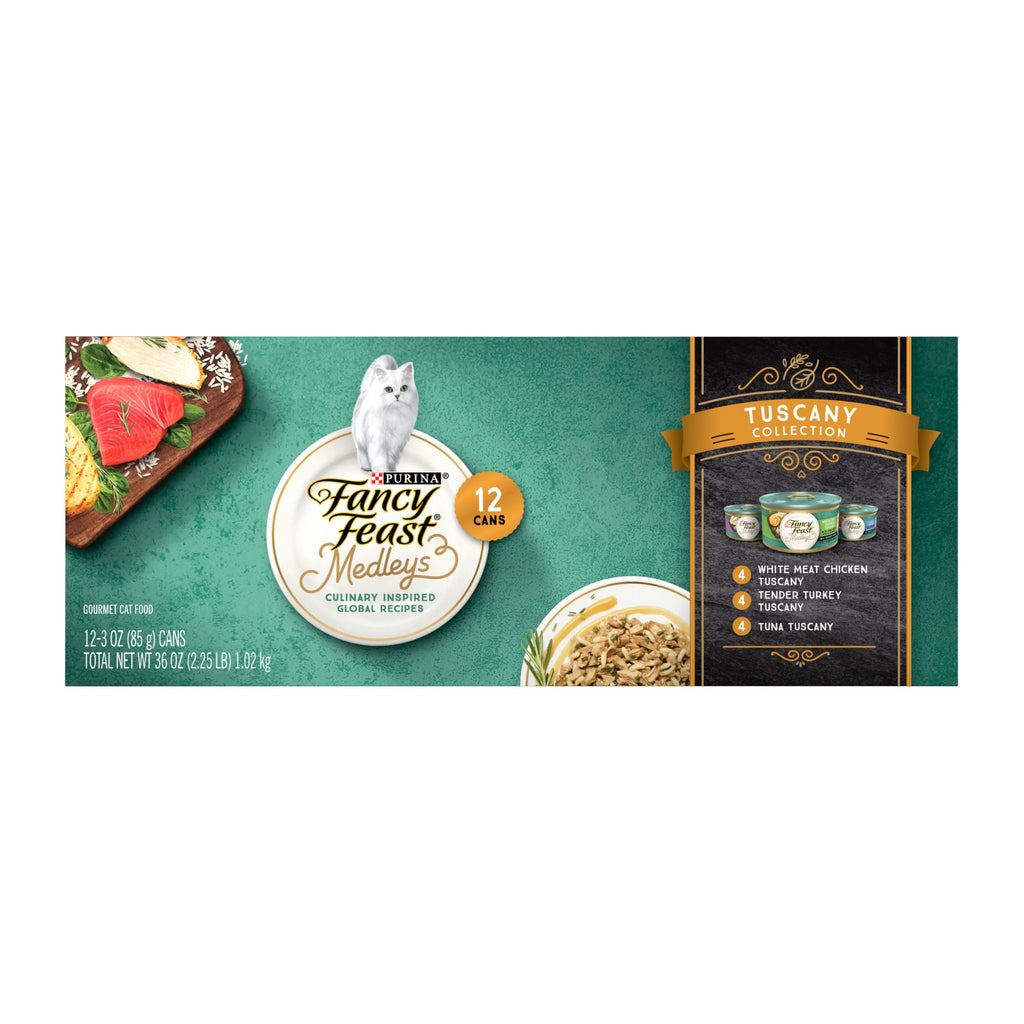 Purina Fancy Feast Medleys Tuscany Collection Wet Cat Food Variety Pack - 3 oz Cans (12 Pack)