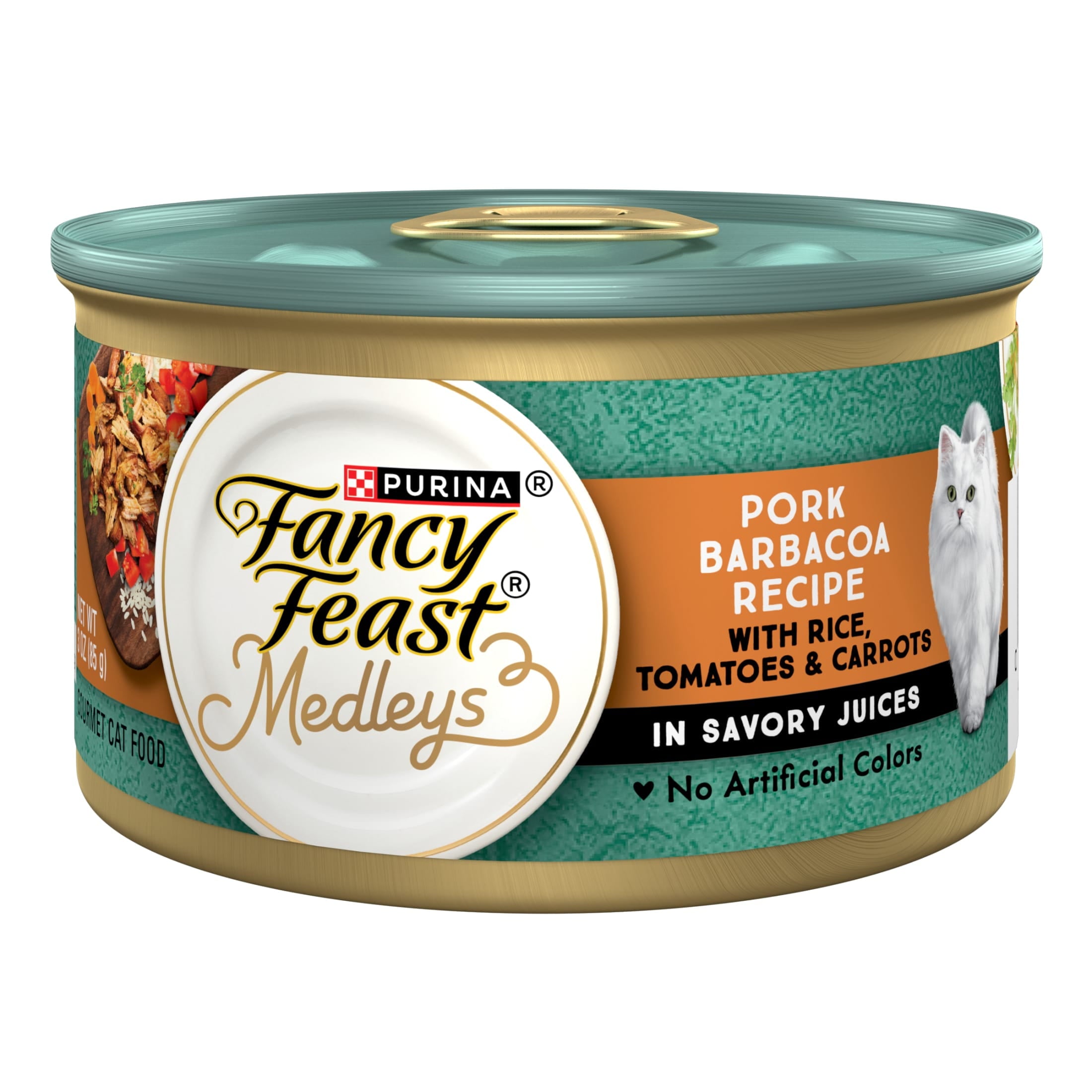 Purina Fancy Feast Medleys Wet Cat Food Pork Barbacoa with Rice - Tomatoes and Carrots in Savory Juices, 3 oz. Can