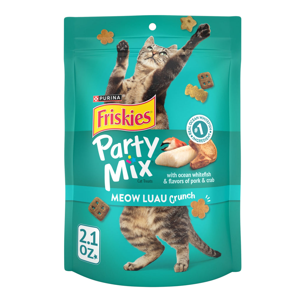 Purina Friskies Party Mix Meow Luau - Cat Treats, Ocean Whitefish, Pork, & Crab, 2.1 oz Bag