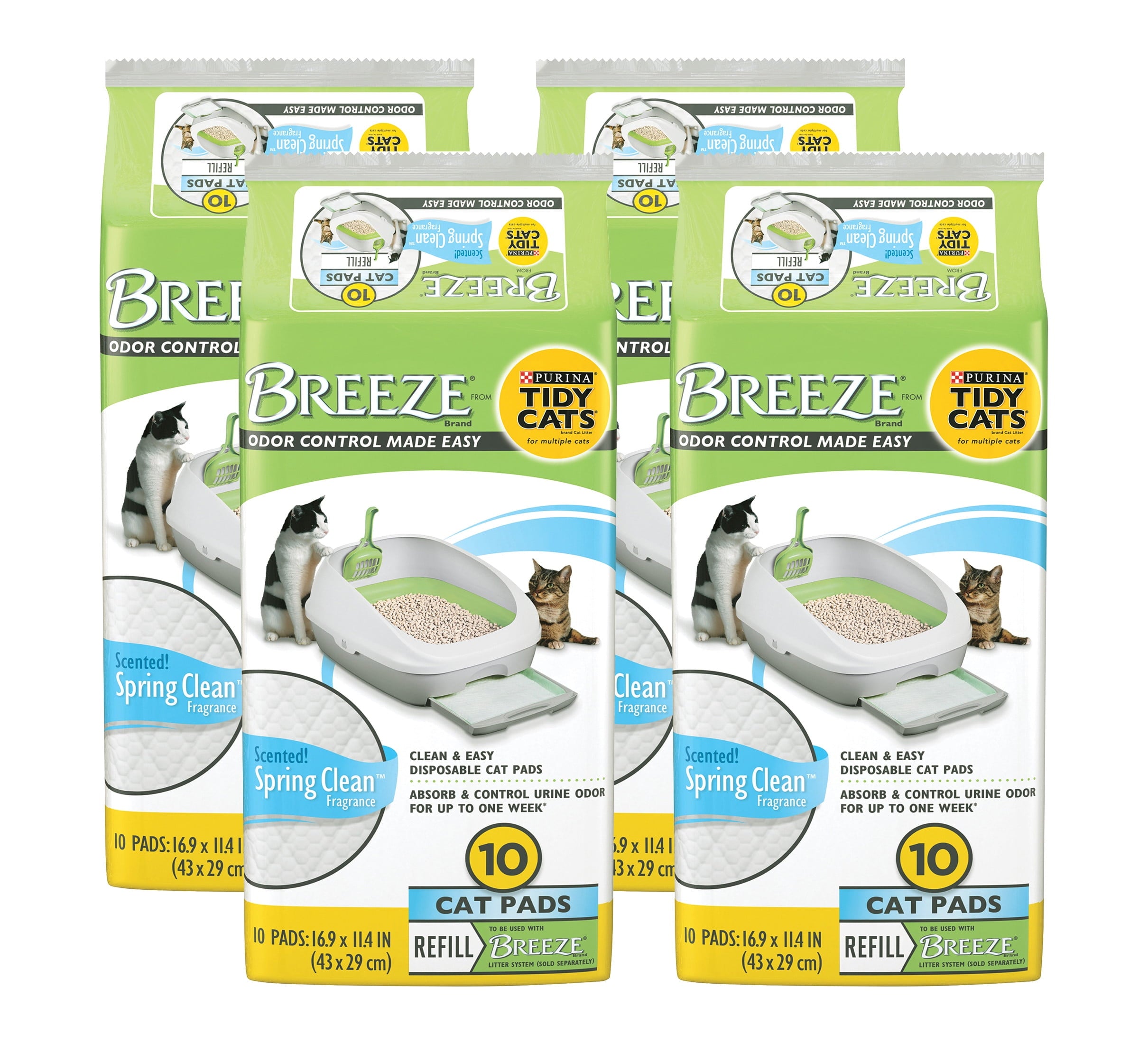 Purina Tidy Cats Breeze Cat Pad Refills - Spring Clean Fragrance, Clean & Easy Disposable Cat Pads for Breeze Cat Litter System, 10 Cat Pads (Pack - 4)
