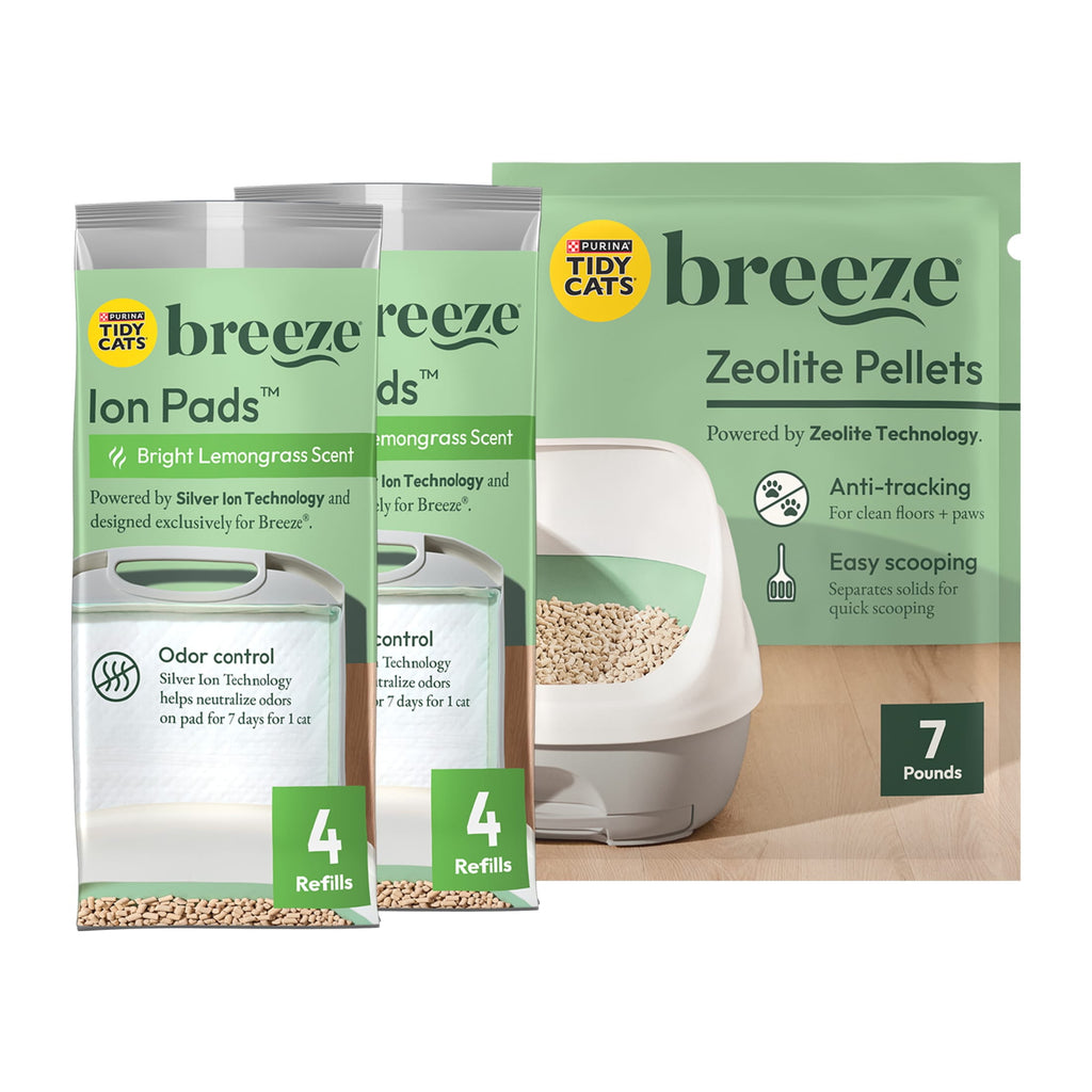 Purina Tidy Cats Breeze Zeolite Pellets and Ion Pads - Bright Lemongrass Scent, 7 lb. Pouch
