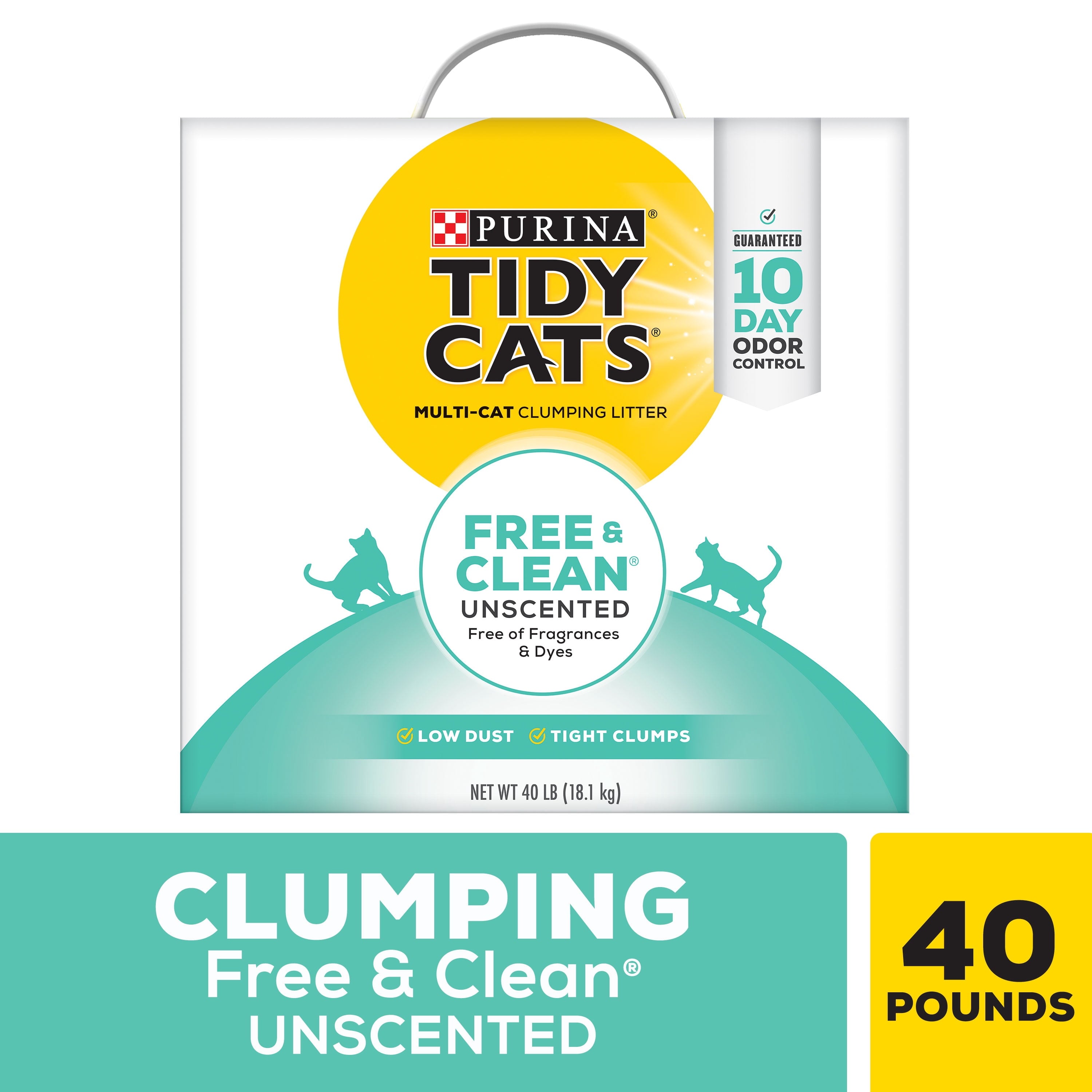 Purina Tidy Cats Clumping Cat Litter - Free & Clean Unscented Multi Cat Litter - 40 lb. Box