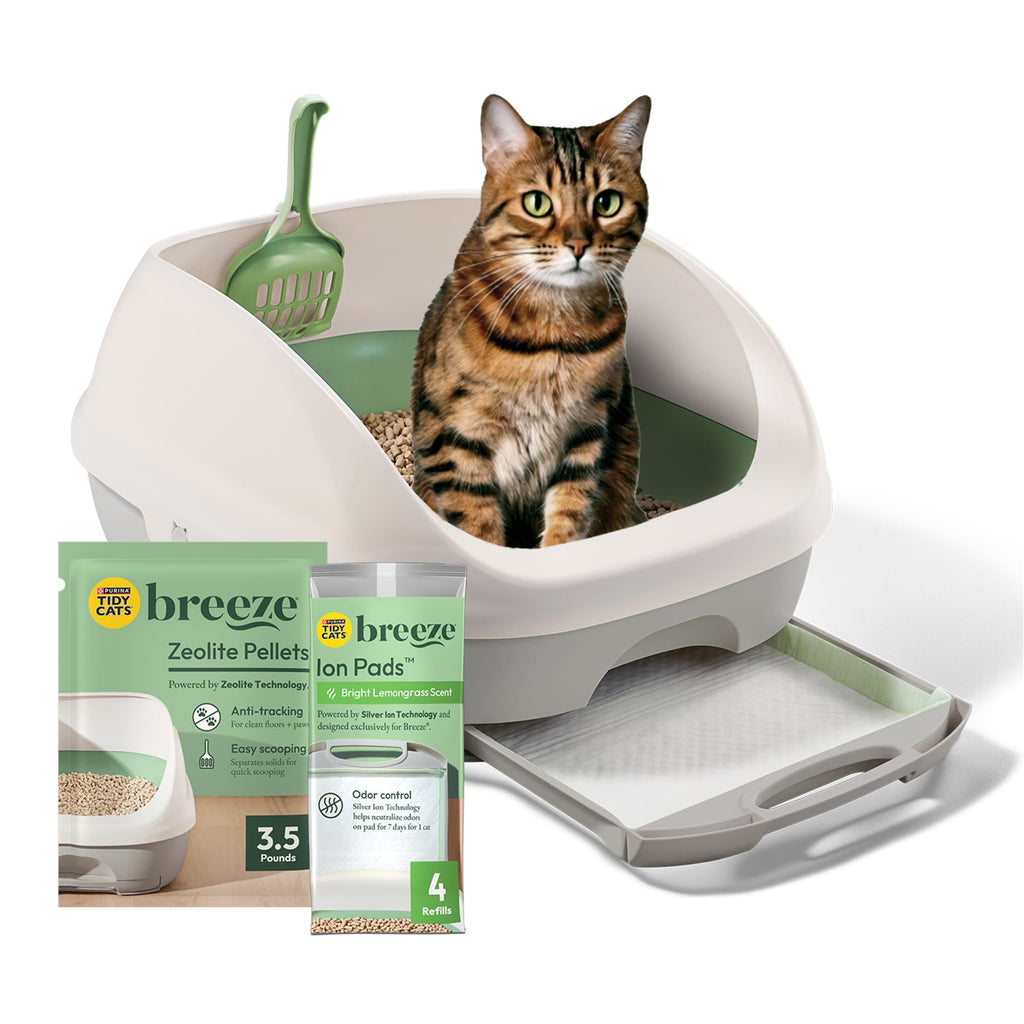 Purina Tidy Cats Breeze Cat Litter Box System Kit with Pellet Cat Litter - Litter Box, and Litter Box Pads