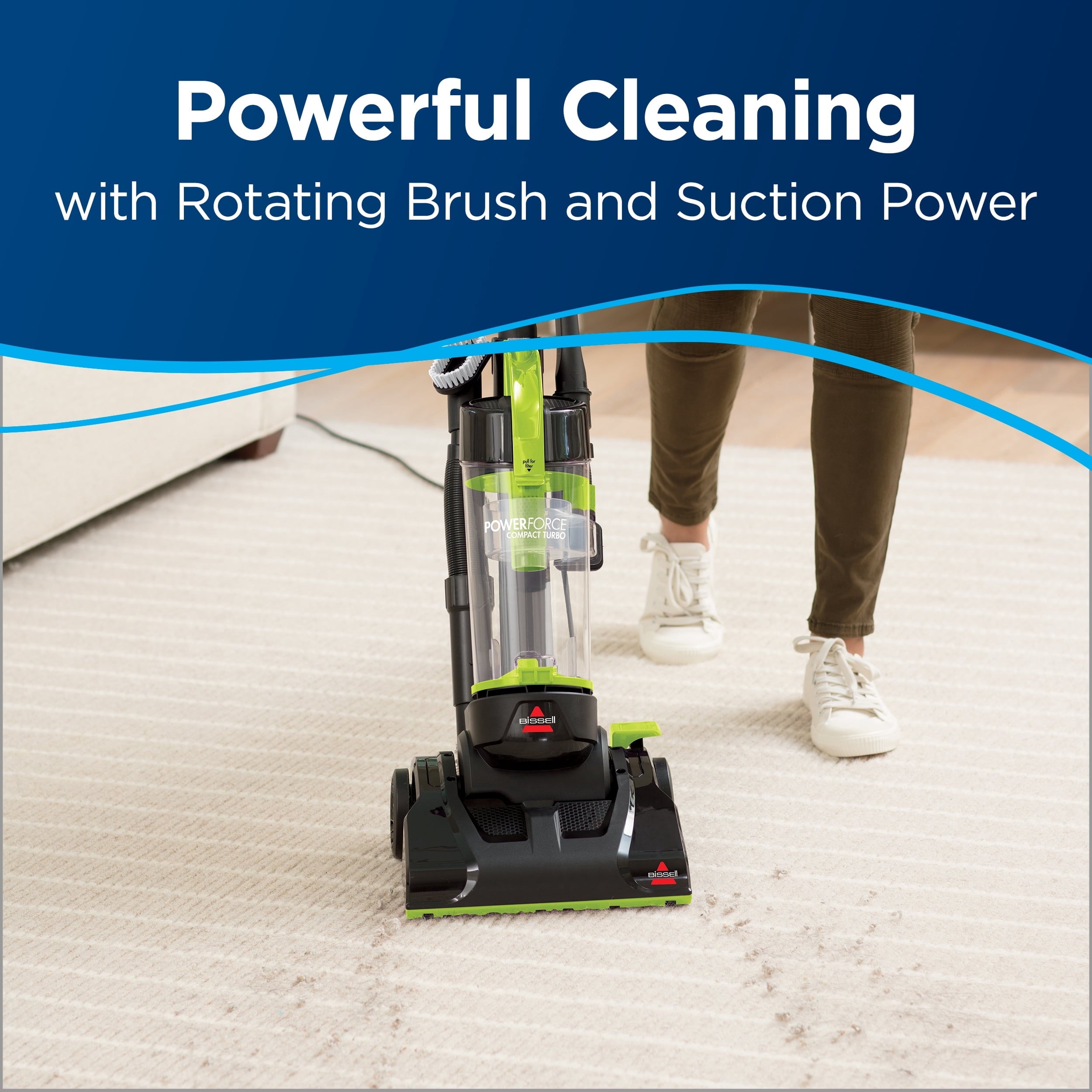 BISSELL PowerForce Compact Turbo - Bagless, Upright Vacuum, Powerful Suction, East Empty Dirt Tank, Lightweight, High Reach Wand, 2690, Green & Black