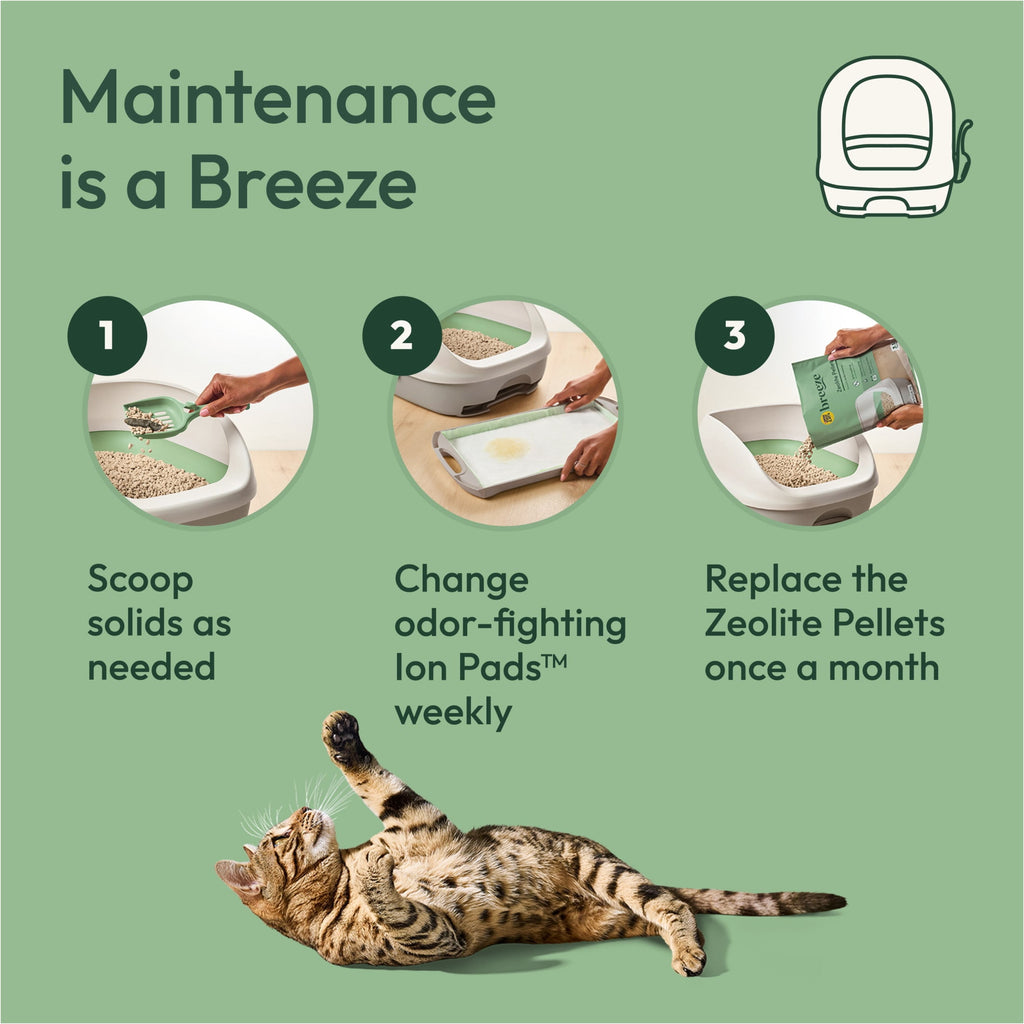Purina Tidy Cats Breeze Covered Cat Litter Box System Kit with Pellet Cat Litter - Hooded Litter Box, and Litter Box Pads