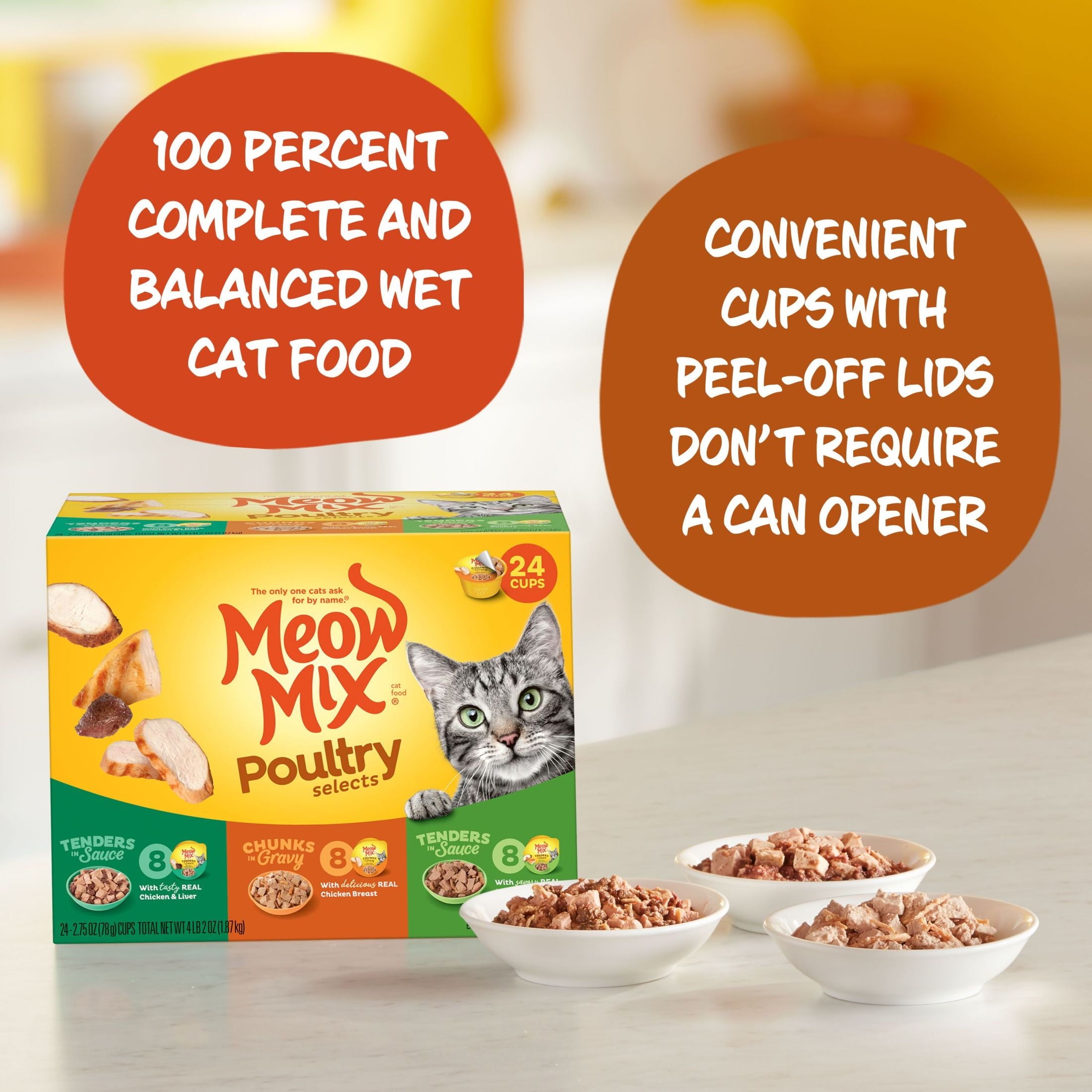 Meow Mix Poultry Selections Variety Pack - Wet Cat Food, 2.75 oz Cup (24 Pack)
