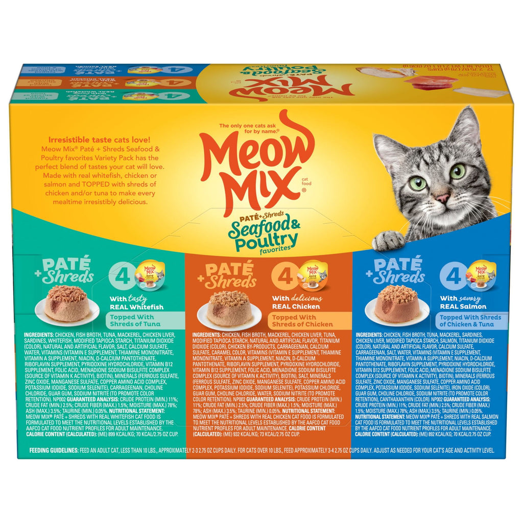 Meow Mix Pate Toppers Seafood & Poultry Variety Pack - Wet Cat Food, 2.75 oz Cup, 12 Pack