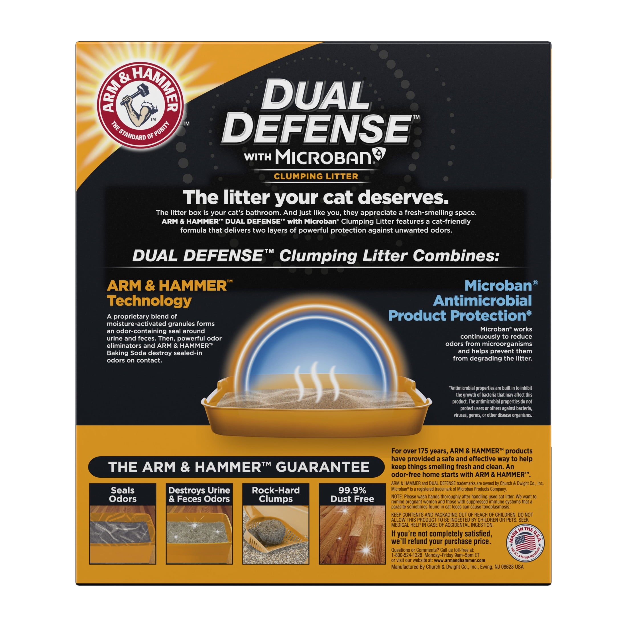 ARM & HAMMER Dual Defense with Microban Clumping Cat Litter - Antimicrobial Product Protection*, Odor Control for Multi-Cat Households, 38 Lbs