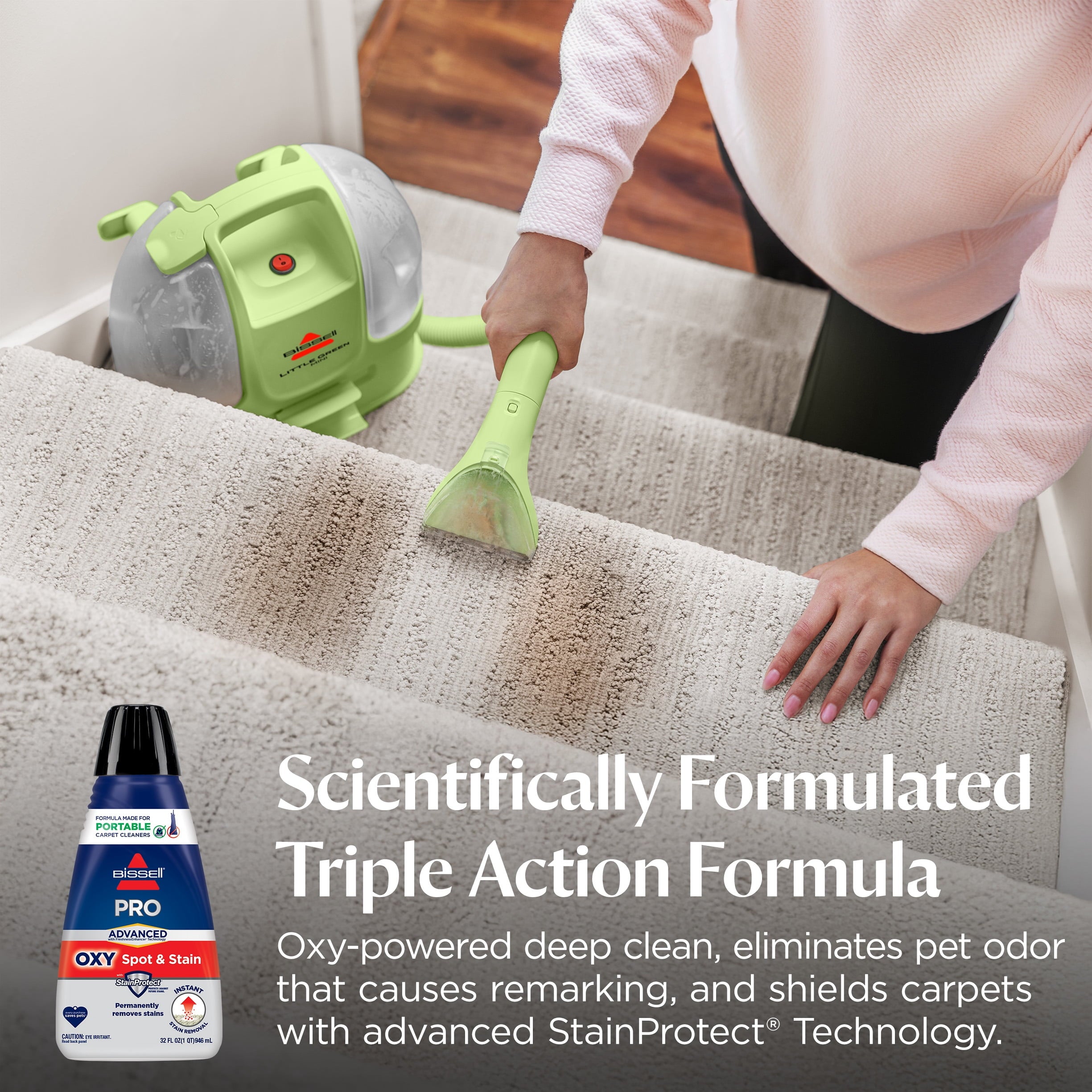 BISSELL Advanced Pro Oxy Spot and Stain Cleaner with StainProtect - Portable Deep Cleaning Formula, Fresh Scent, Removes Stains, Eliminates Odors, and Shield Carpets, 32 fl oz, 2038W