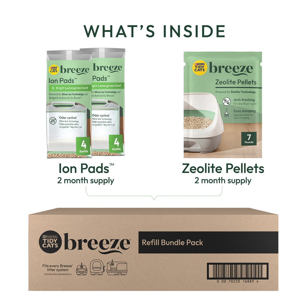 Purina Tidy Cats Breeze Zeolite Pellets and Ion Pads - Bright Lemongrass Scent, 7 lb. Pouch