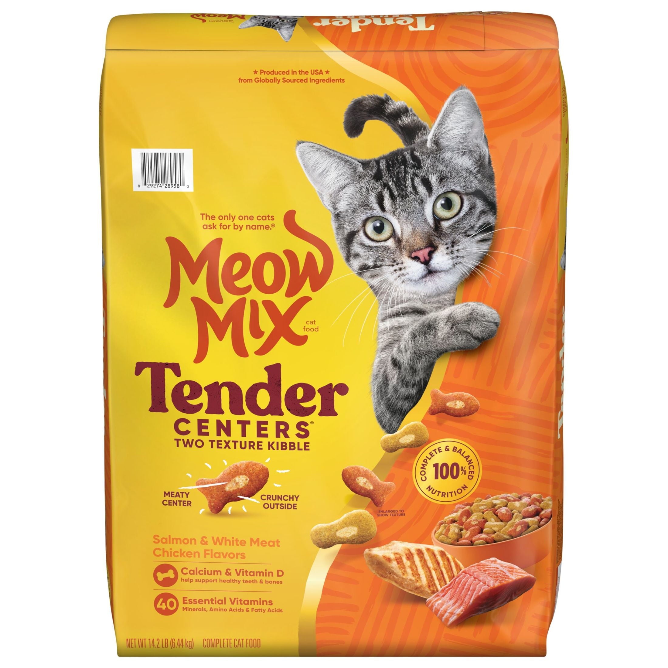 Meow Mix Tender Centers Salmon & White Meat Chicken Flavors - Dry Cat Food, 14.2 lb. Bag - 3-Pack