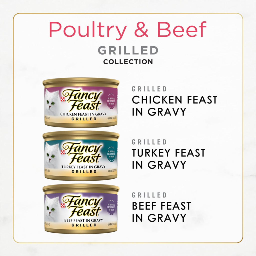 Purina Fancy Feast Poultry & Beef Grilled Collection Wet Cat Food Variety Pack - 3 oz Cans (30 Pack)