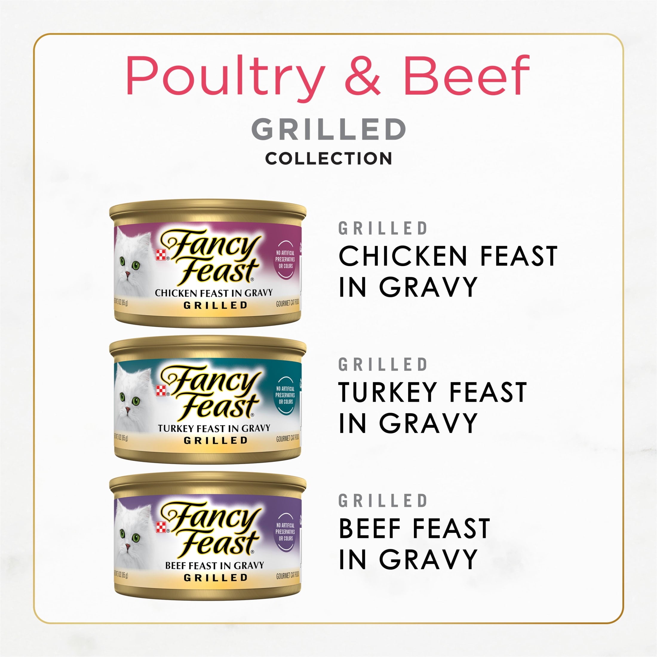 Purina Fancy Feast Poultry & Beef Grilled Collection Wet Cat Food Variety Pack - 3 oz Cans (30 Pack)