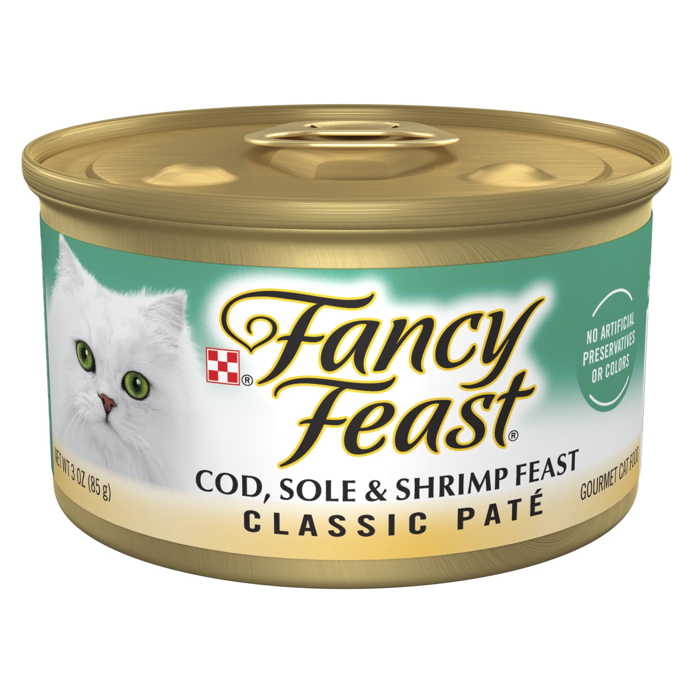 Purina Fancy Feast Cod - Sole and Shrimp Feast Classic Grain Free Wet Cat Food Pate, 3 oz. - 4-Pack