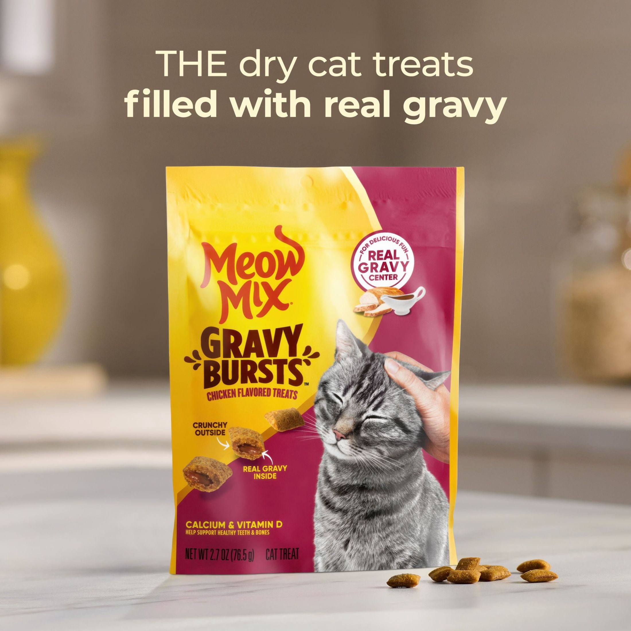 Meow Mix Gravy Bursts Chicken Flavored Cat Treats - 2.7 Ounce Bag