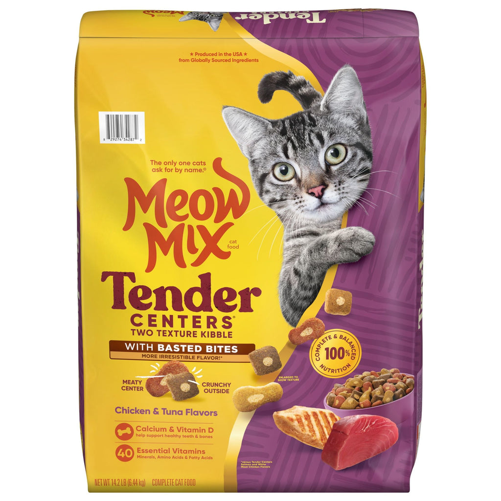 Meow Mix Tender Centers Dry Cat Food with Basted Bites - Chicken & Tuna Flavors, 14.2 lb Bag