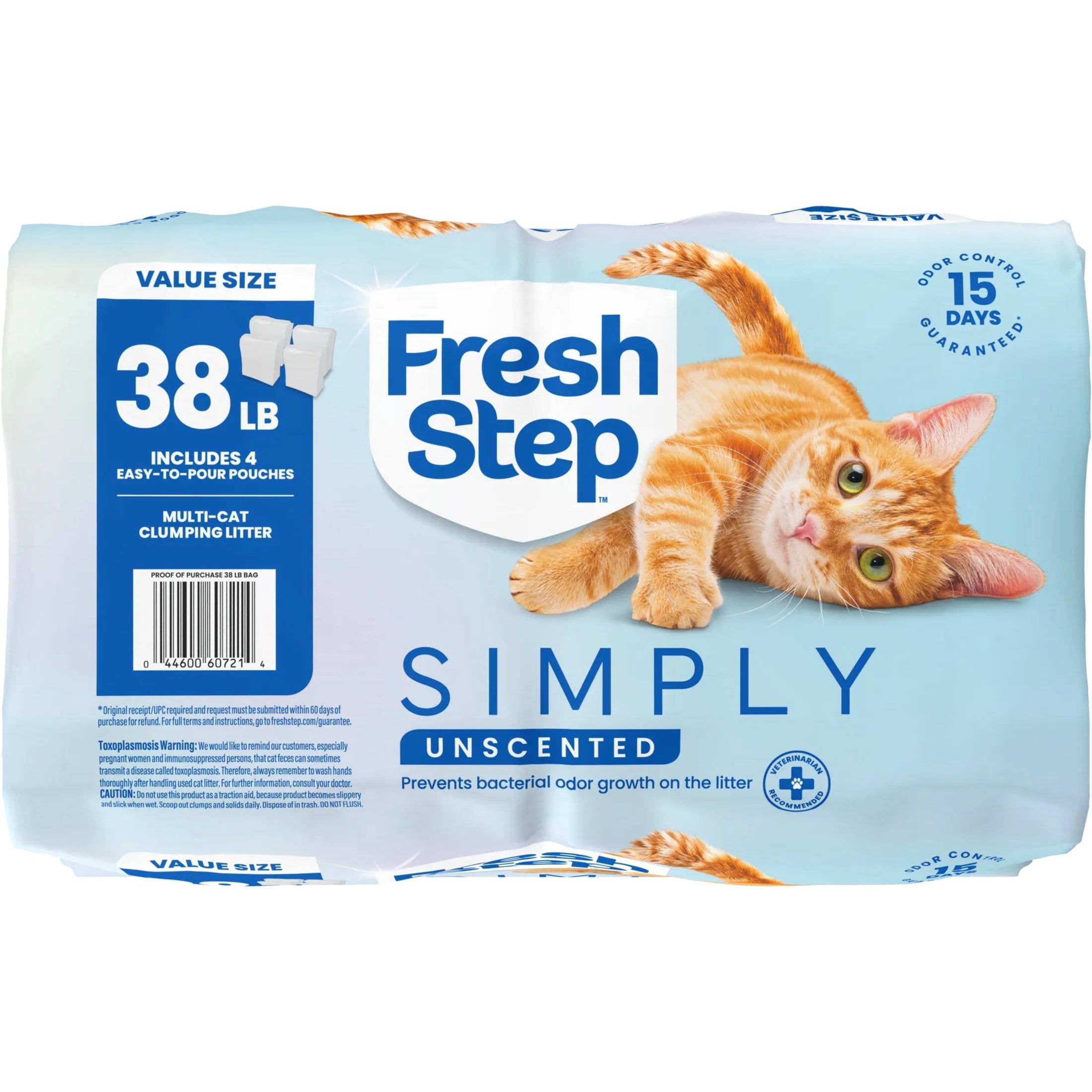 Fresh Step Simply Multi-Cat Clumping Cat Litter - Unscented, 38 lb, Easy Pour Pouches (4 Pack)