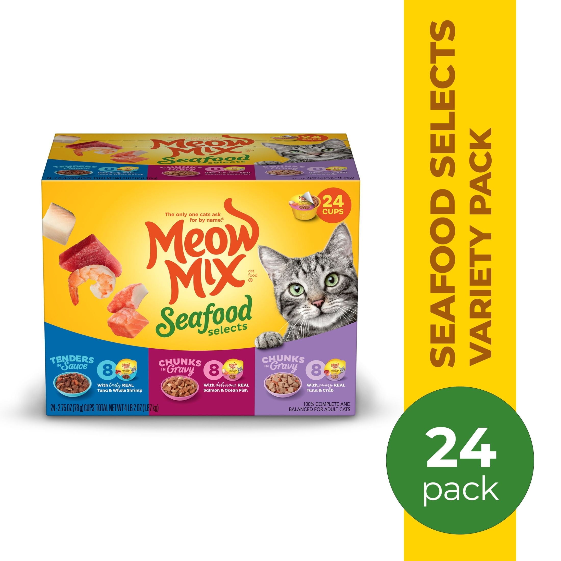 Meow Mix Seafood Selections Variety Pack - Wet Cat Food, 2.75 oz Cup (24 Pack)