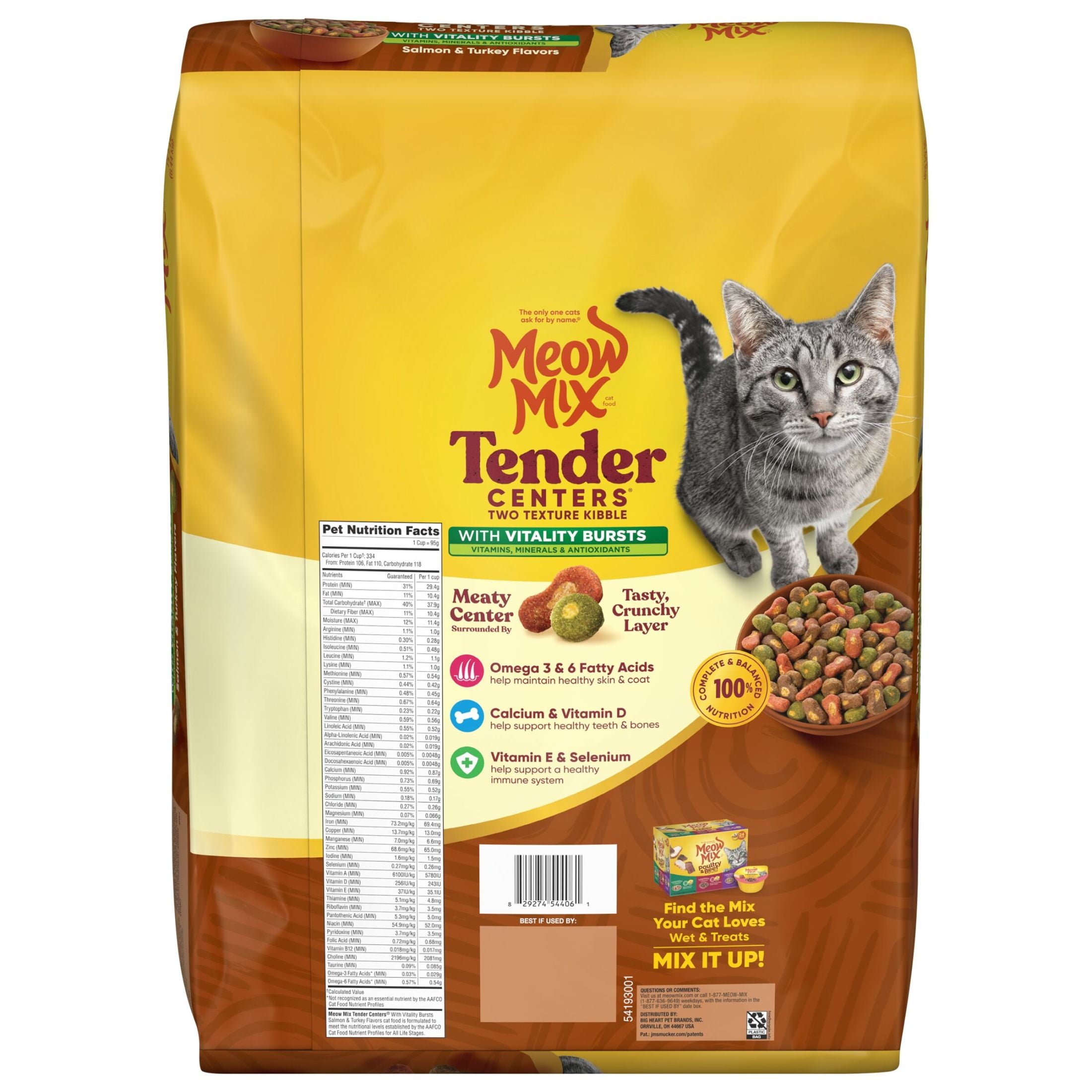 Meow Mix Tender Centers Vitality Bursts - Salmon & Turkey Flavor, Dry Cat Food, 14.2 lb. Bag