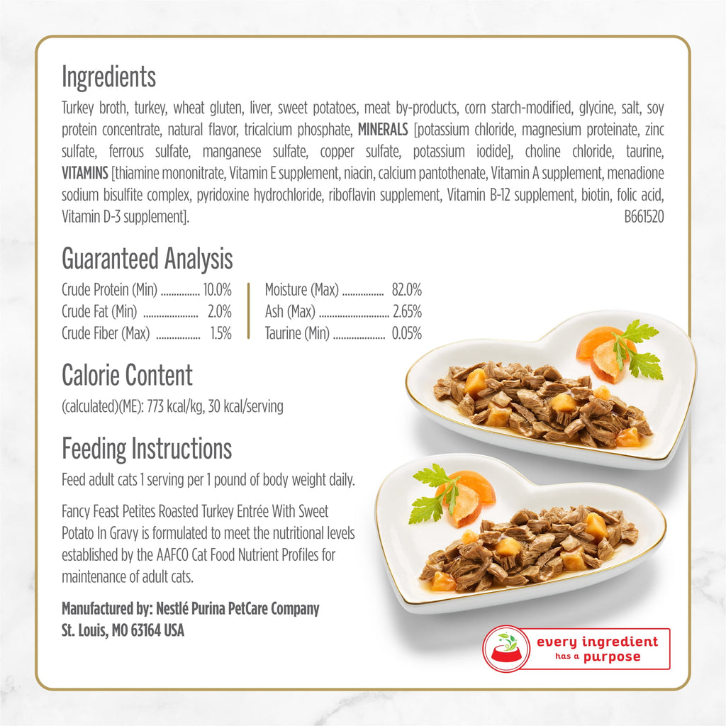 Purina Fancy Feast Petites With Roasted Turkey Entrée with Sweet Potato in Gravy Gourmet Wet Cat Food Pate - 12-Pack