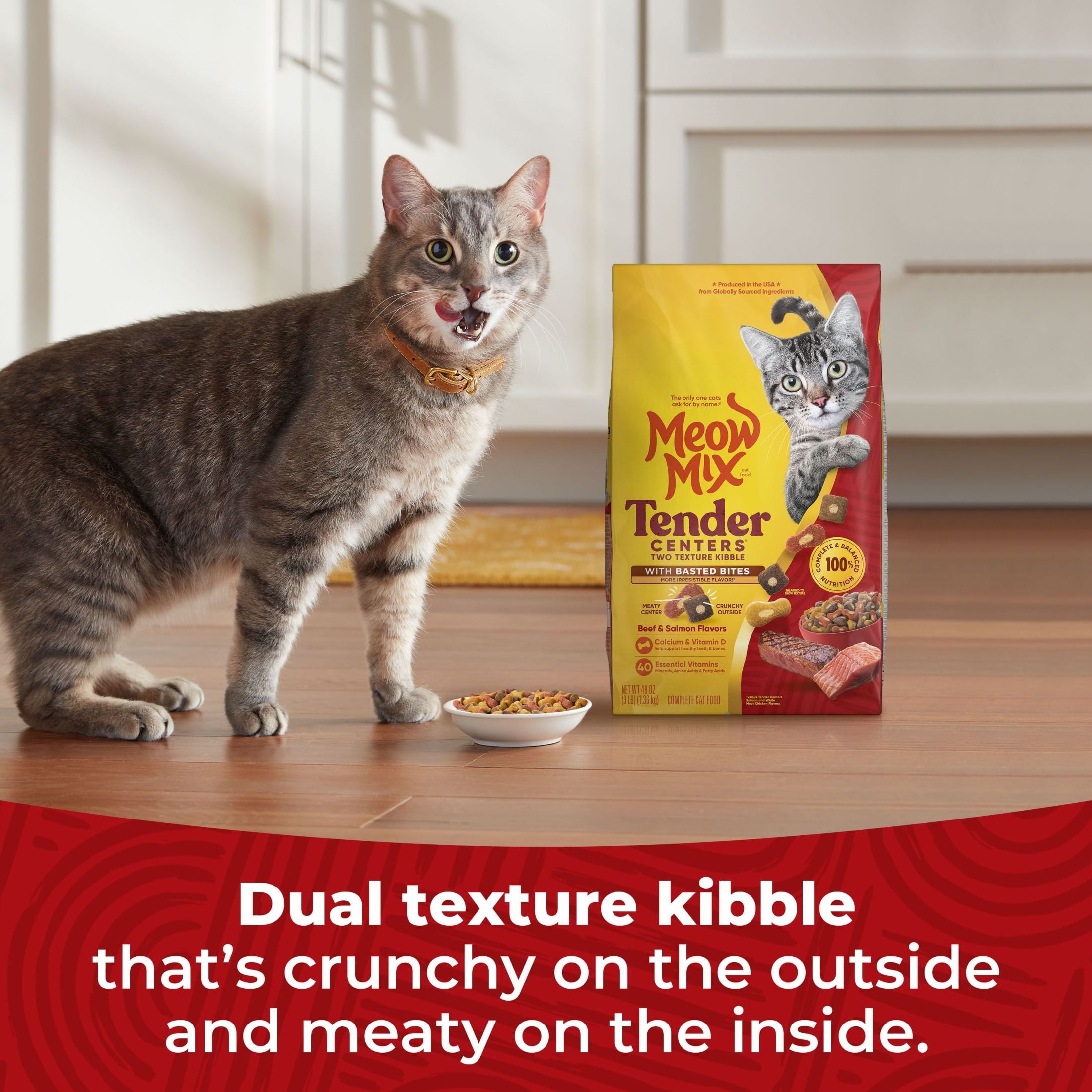 Meow Mix Tender Centers with Basted Bites - Beef & Salmon Flavors, Dry Cat Food, 3 lb. Bag - 2-Pack