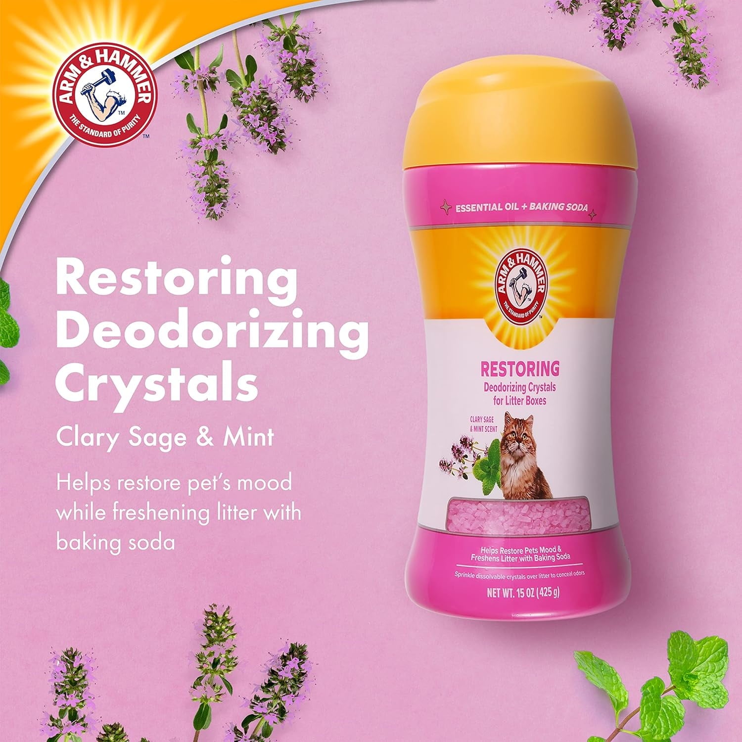 Arm & Hammer Deodorizing Cat Litter Crystals for Litter Boxes - Clary Sage & Mint Scent 15 oz. - 4-Pack