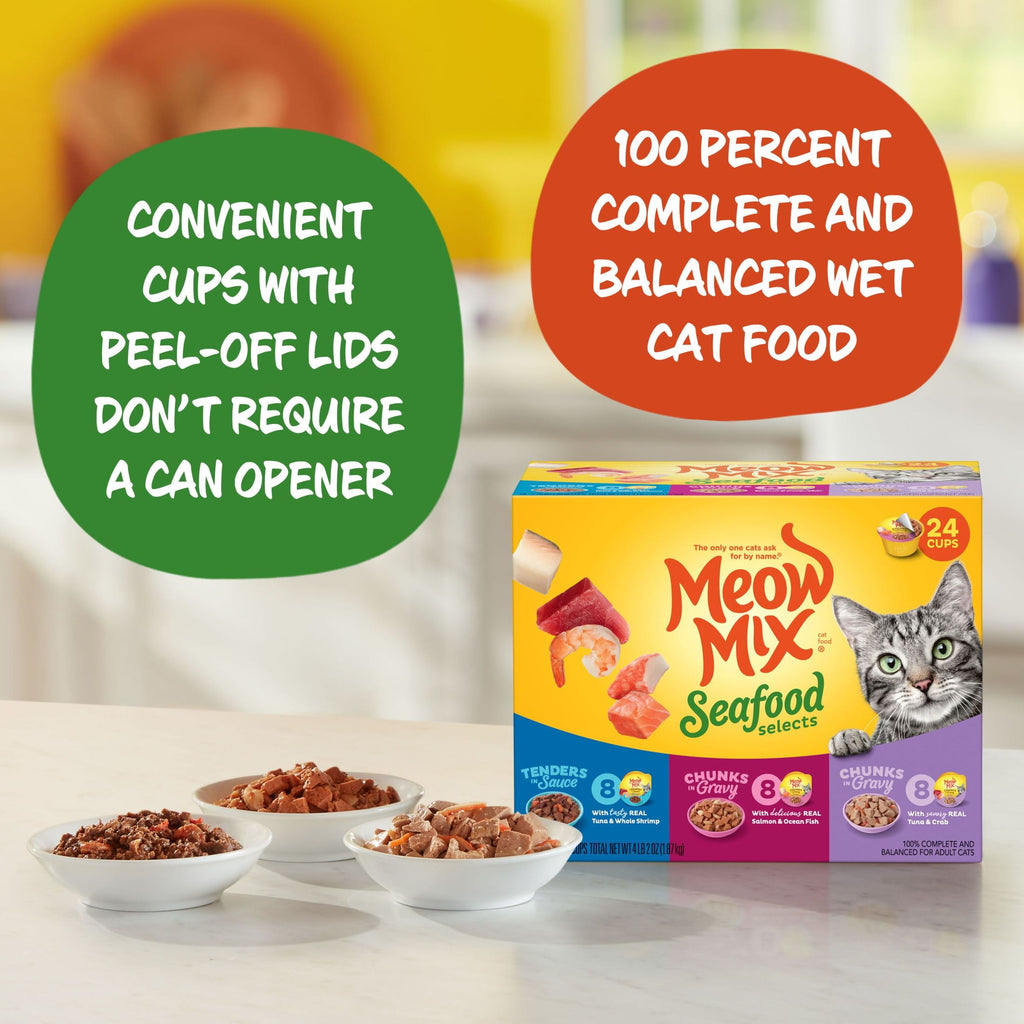 Meow Mix Seafood Selections Variety Pack - Wet Cat Food, 2.75 oz Cup (24 Pack)