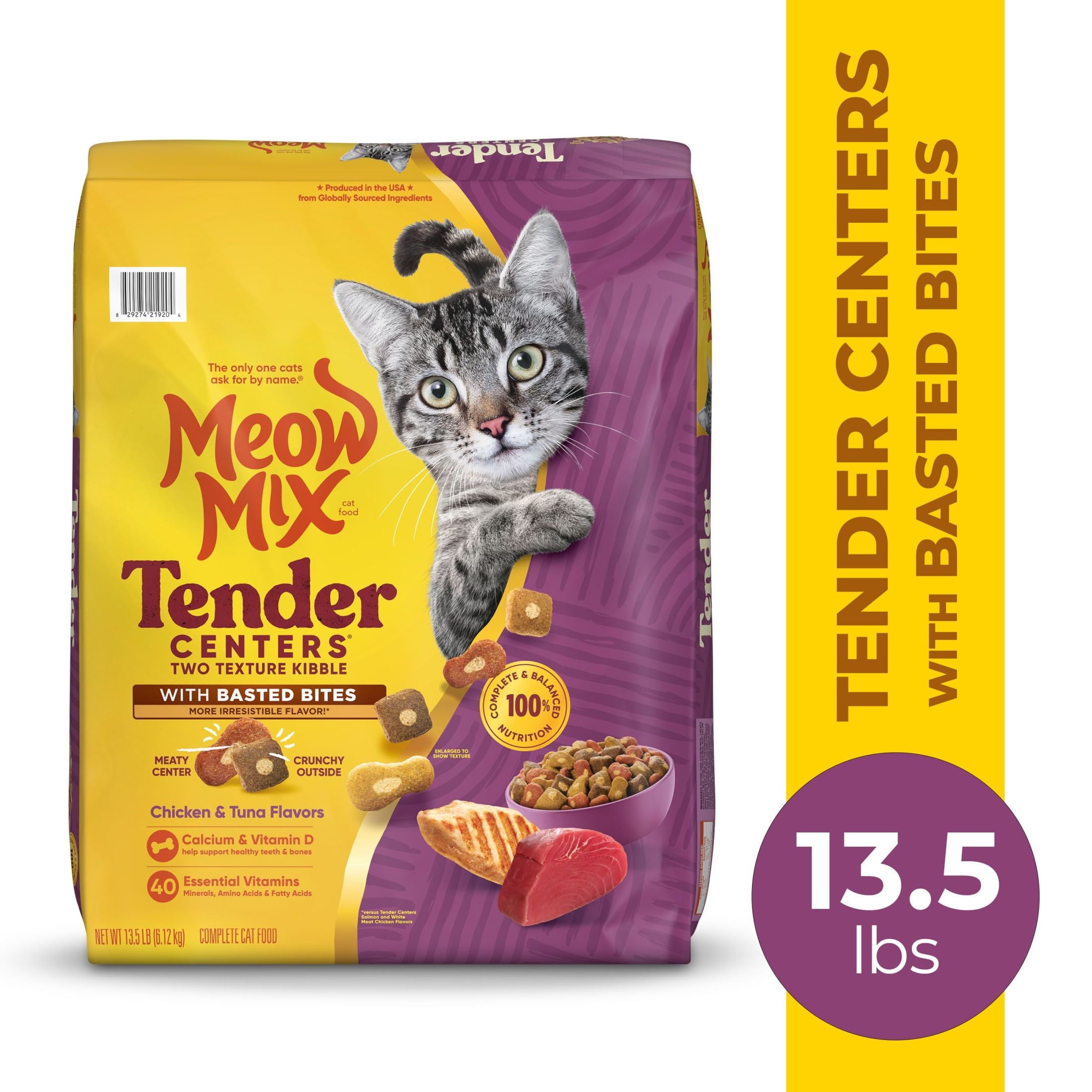 Meow Mix Tender Centers Basted Bites - Chicken & Tuna Flavors, Dry Cat Food, 13.5 lb. Bag