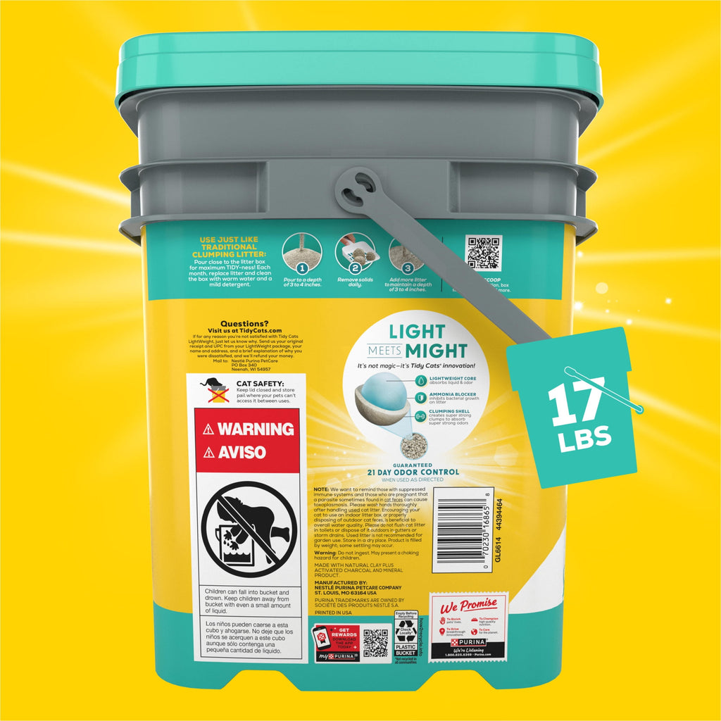 Purina Tidy Cats Free and Clean LightWeight Cat Litter - Unscented, 17 lb Pail - 3-Pack