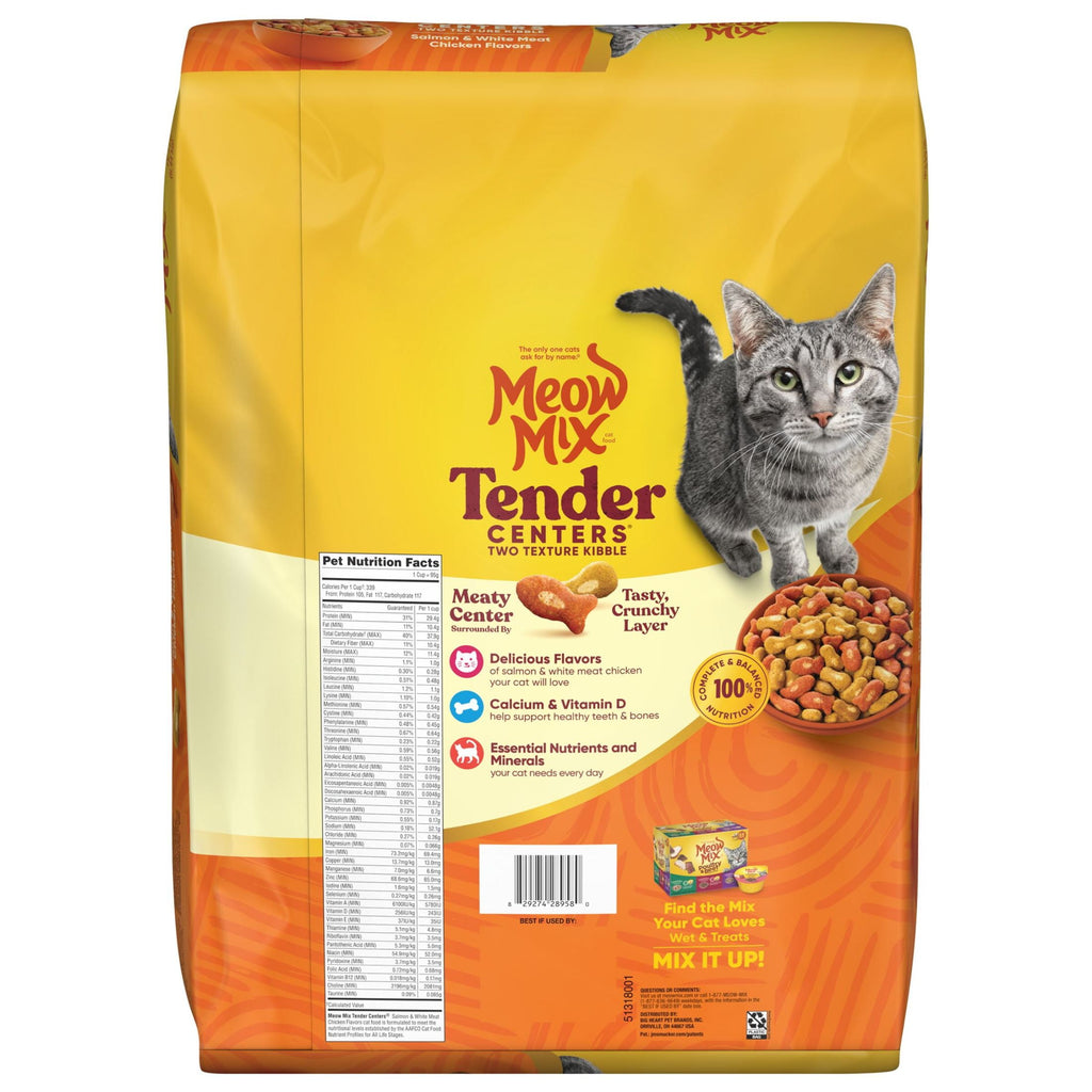 Meow Mix Tender Centers Salmon & White Meat Chicken Flavors - Dry Cat Food, 14.2 lb. Bag - 3-Pack