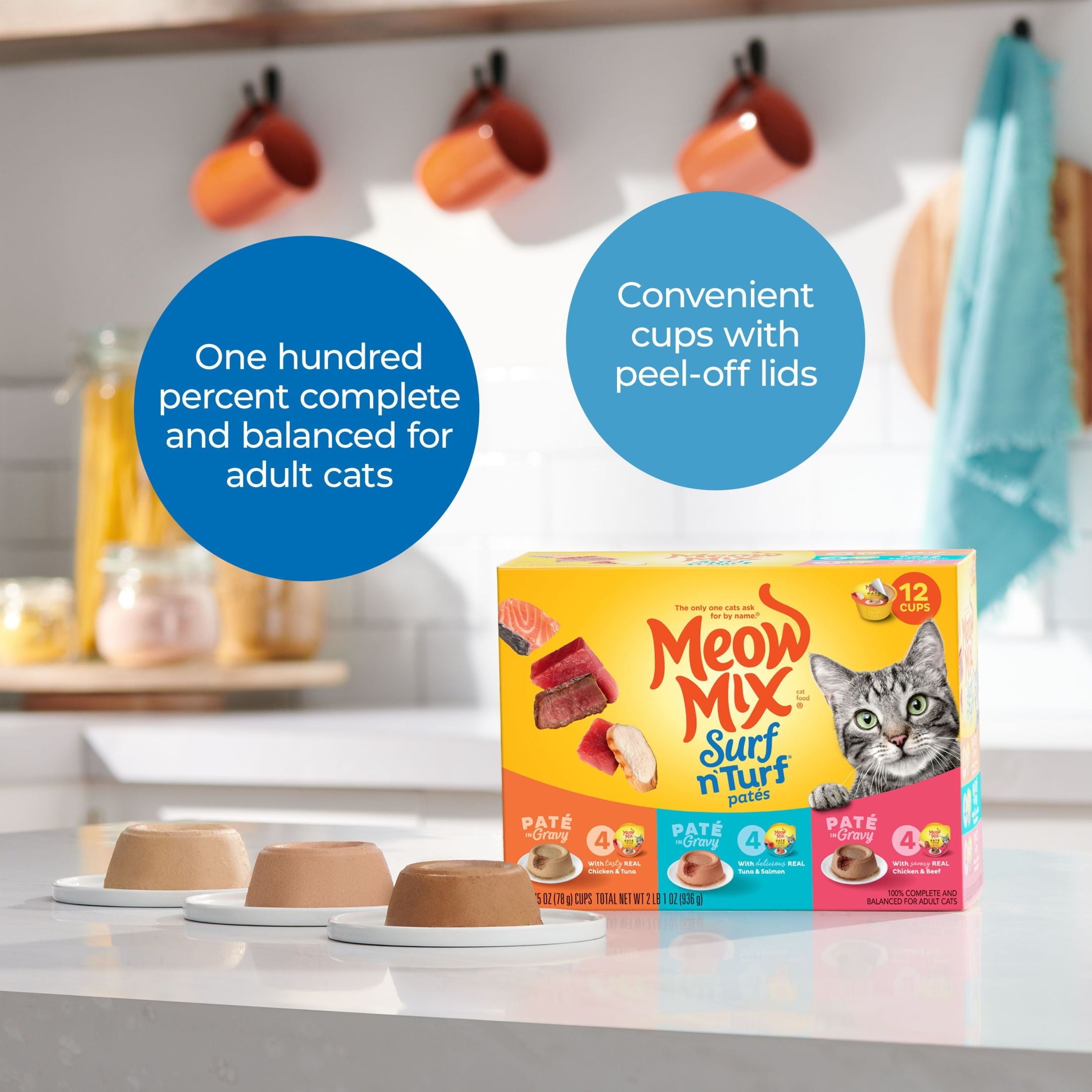Meow Mix Pate in Gravy Surf n’ Turf Pates Variety pack - Wet Cat Food, 2.75 oz Cup, 12 pack - 4-Pack