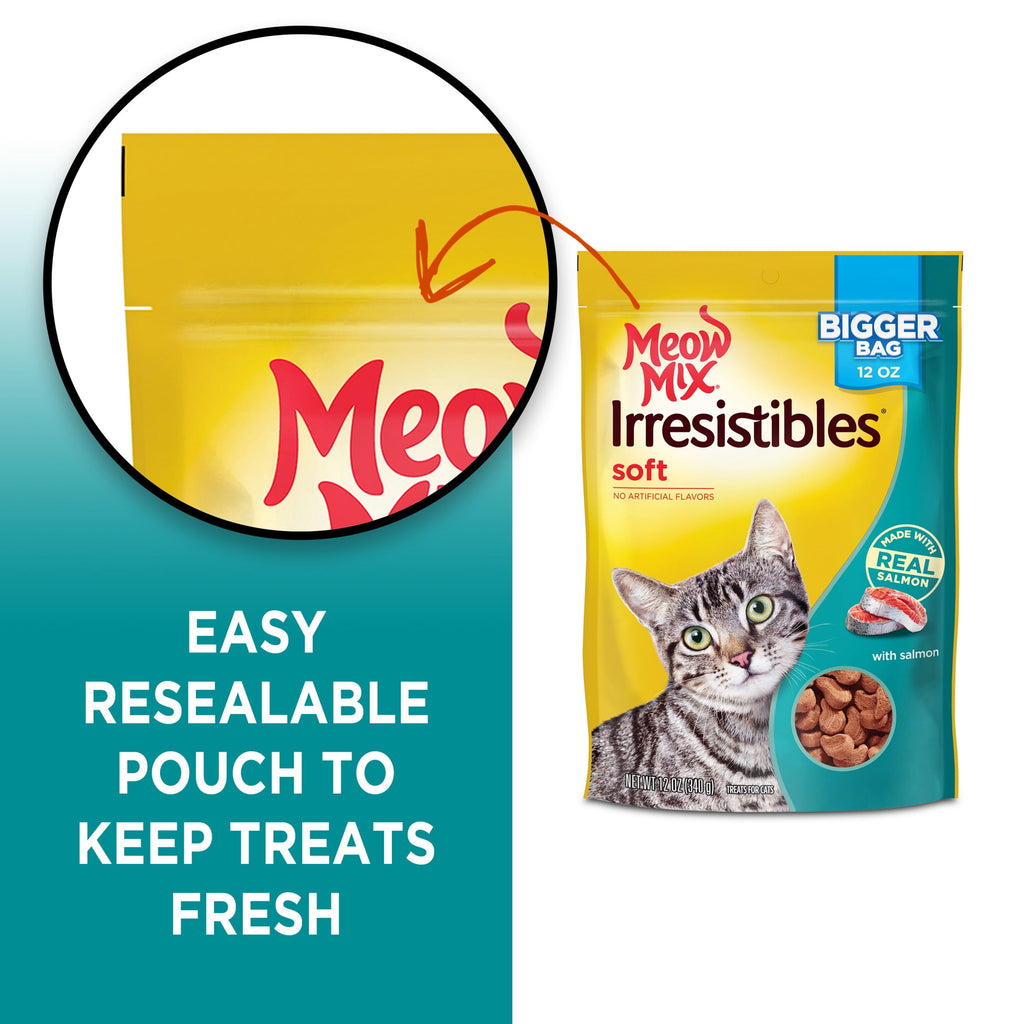 Meow Mix Irresistibles Soft Cat Treats Made with Real Salmon - 12 oz Pouch