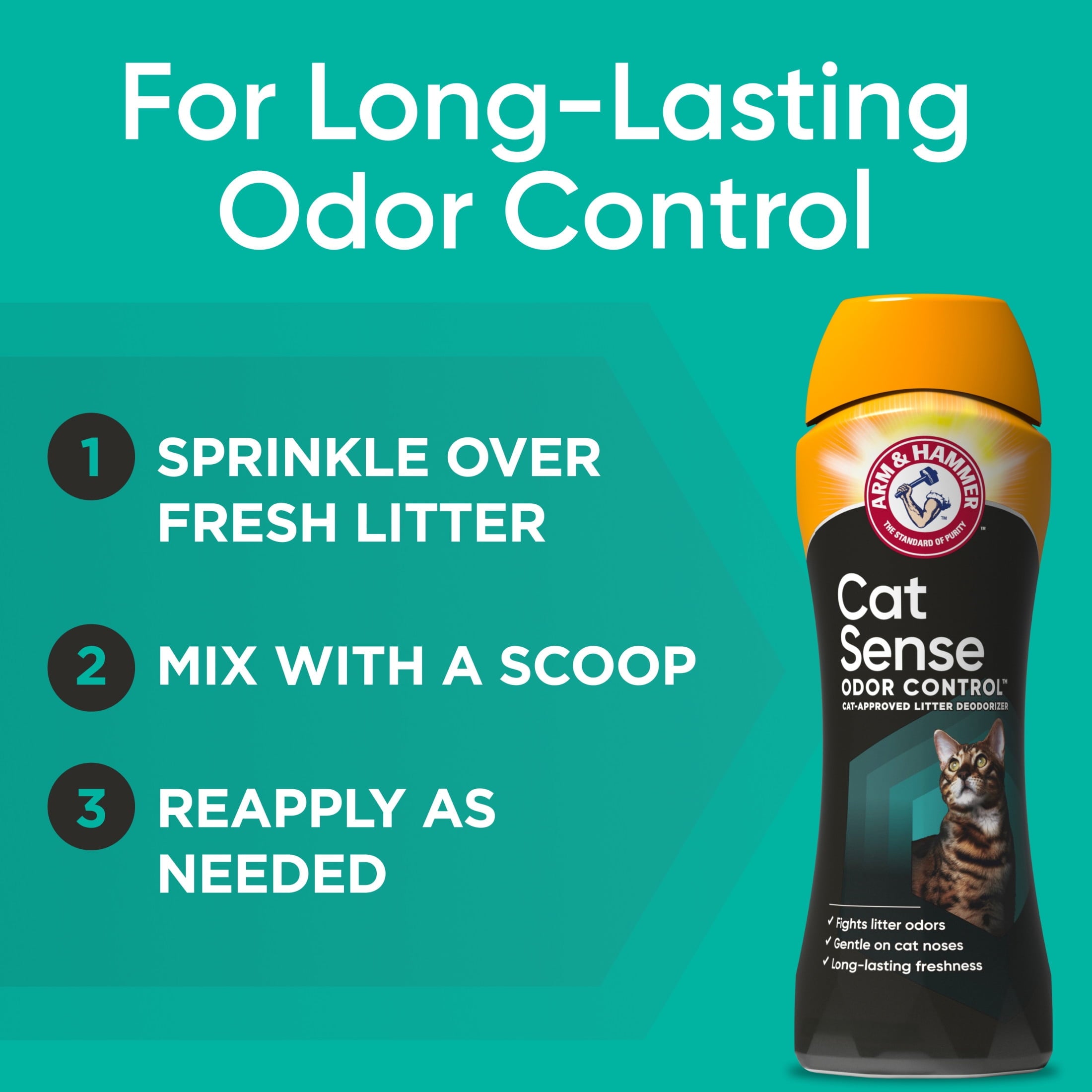 ARM & HAMMER Cat Sense Odor Control Cat-Approved Litter Deodorizer - Long-Lasting Scented Freshener Additive, Works with Most Litter, 24 Oz